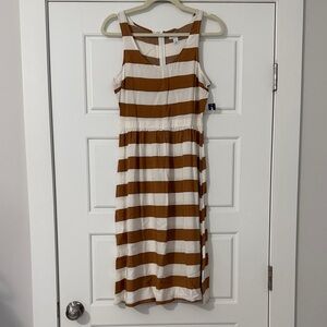 Old Navy Tan and Cream Striped Midi Dress